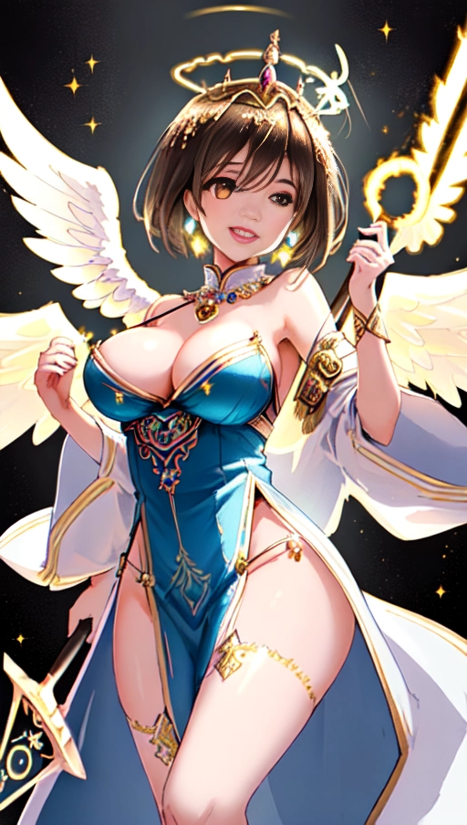 a 64k high detailed photo of Female Goddess, HDR, Professional, Highly Detailed, ((In Lingerie))) ((Has Attire)) Godly Ultra Detailed Best Quality Most Detailed ((Angel Wings)) Angelic Lighting Love Hope Magic casting Crown Smiling Queen happy Glory Warrior Angels Angelics Positivity Happiness ecstasy enraptured sweaty saving God Royalty Morality Goodness True Good Power Force Authority Ethical Saviour Halo short Hair Always and Forever Sentimental in heat hot ultra hot best best lighting tantric Neutral Brilliant Logical Compassionate Perfect Perfection Exciting Integrity Winged Courage Purity Harmony Beauty mark on upper lip ((Female)) Ethereal Lighting Celestial Lighting (((With Clothes))) ((With God Item)) ((God Tech)) (God Technology) with items of power God Wings ((Afterlife Light)) (Perfect Tits) (Perfect Ass) (Perfect Body) (Perfect Anatomy) (((((Love Worship)))) ((God Light)) ((God Staff))) ((God Weapon)) ((((Spirituality)))) (((Erotic))) ((Pinup)) AJH (Romance) (Smiling (Happy expression) ((Angelic Glow))