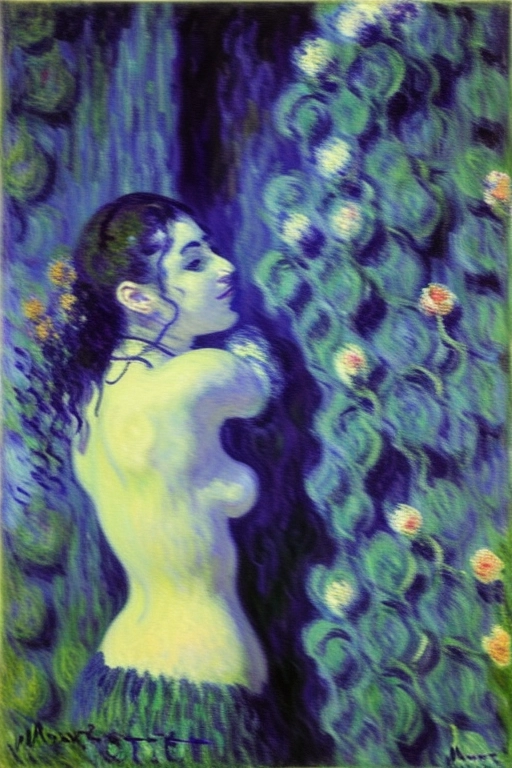 ((((Erotic abstract art by Monet )))), ((full color)), extreme closeup pov navel, sniffing a black rose, gorgeous young nude redhead woman, completely naked, beautiful face, (sexually aroused smile), ((alluring smile)), (((seductive expression))),((((flirting)))), in a rose garden full of black roses,