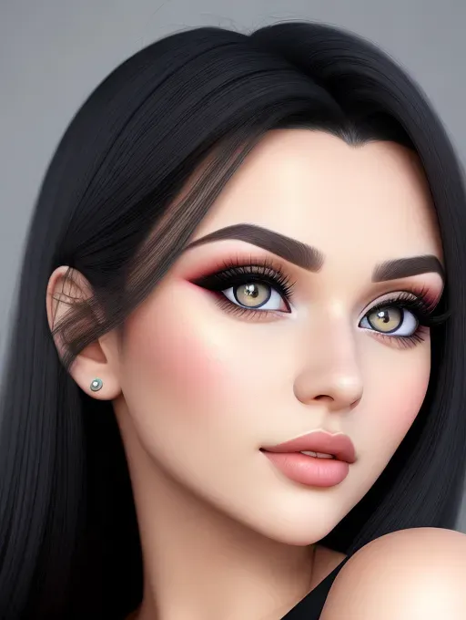 Gorgeous young Romanian woman, photo cute attractive young face, large wide doe eyes, blue-grey eyes, big bimbo lips, black hair, raven-haired beauty, photorealistic, best quality, ultra high resolution