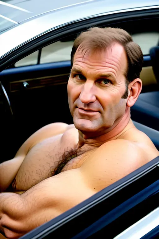 Bored Al Bundy on his way to work in his old car,
8k,
Professional,
High-res,