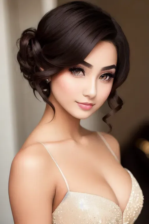 Create a real-life photo of a teenage girl that showcases her exquisite and ethereal beauty, The photo should showcase full-body shot of her with slutty appearance wearing a sexy hijab outfit, The use of Lens Glow should add depth to the image with the the balanced and symmetrical focus on her chest, her hauntingly beautiful Flawless skin tone should Perfectly lit with natural light, Expertly styled hair and makeup, Captivating and confident pose, Her hyper-detailed face should have striking and captivating features including high detailed eyes, beautiful lips, curved eyebrows, curved eyelids, slender nose, and soulful gaze with mesmerizing brown eyes, and her captivating gaze should be looking down at the viewer while Her enigmatic smile should showcase perfectly sculpted full lips, Her dark short hair should be styled in an updo that showcases her beautiful nape, with a perfectly sculpted lips and chiseled features that complement her cute and poppy demeanor with Intricate details and Perfectly proportioned natural make-up,