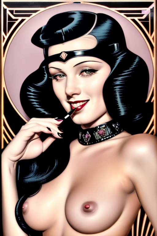 ((((Erotic art deco bad-girl art full color lithograph illustration)))), ((full color)), extreme closeup pov lower lip, sniffing a black rose, gorgeous young nude redhead woman, completely naked, beautiful face, (sexually aroused smile), ((alluring smile)), (((seductive expression))),((((flirting)))), beautiful eyes, ((((looking at me)))),(((looking into my eyes))), (((showing pussy))),((looking at viewer)), in a rose garden full of black roses,