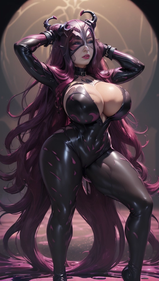 best quality, (((ultra high res))), (detailed face and eyes), (succubus), hearts, ((perfect face)), (necklace), (((big choker))), golden earrings, jewelry, gloves, ((gold)), (((big pink diamond diadem))), (big pink diamond crown), hourglass body, ((handcuffs)), handcuffed, ((((chained)))), (tied up), ((((black symbiote goo suit)))), ((((symbiote succubus)))), ((big cameltoe)), ((((burgundy red hair)))), ((((extremely long hair)))), ((((straight hair)))), ((black boots)), ((((black symbiote neckholder suit)))), (((black legs))), (((black gloves))), (((((very long voluminous hair))))), (((((hair raising succubus))))), ((((raising hair)))), (((((very voluminous hair))))), ((black symbiote hips)), ((black symbiote thighs)), ((perfect eyes)), ((((face closeup)))), (((black symbiote leggings))), (((corruption))), ((((burgundy red hair everywhere)))), ((huge tits)), ((huge boobs)), (((heart))), ((((black tight t-shirt)))), (((((black symbiote goo corruption face))))), (((((symbiote girl masquerade))))), ((((pink shining symbiote eyes))))