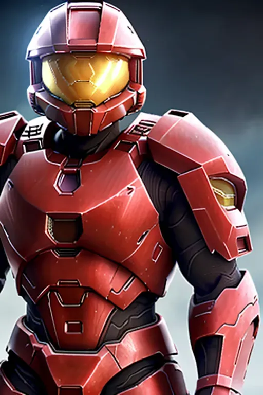halo, spartan, helmet on, red armor, anime, male, 8k wallpaper, best quality, ultra hd, global lighting, hi-resolution, high quality, fighting