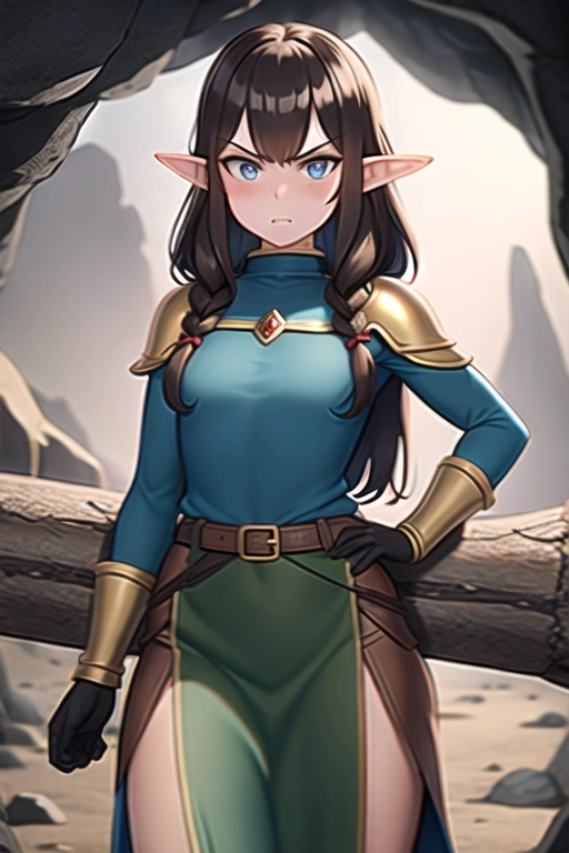 1girl, elf girl, adult woman, brown hair, hot, sexy, small breasts, (((fully clothed))), (((princess))),
adventurer, (((hunter clothes))), (((underground cave))), Deep underground cavern, beautiful, perfect image, good art, (((modest clothing))), blue clothes, angry reaction, proud face, medieval dress
