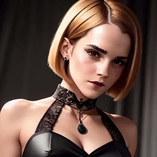 a (UHD)(4k)realistic concept art of single woman (Emma Watson),(Sly)(mischievous)(smirking),(Wearing tight Black Cheongsam dress with dragon print)(wearing cameo choker necklace), (in a penthouse apartment),(accurate face),(pinup art), (sexy active pose)(upskirt), (slender build)(Athletic Build)(skinny)(perfect ass), (small breasts) (B Cup)(perky breasts)(hard nipples), five slender fingers, (very short blunt Dutch Bob cut hairstyle) (straight hair)(sleek), beautiful face, beautiful lips, detailed eyes, curved eyebrows, cinematic lighting, studio lighting, professional, editorial