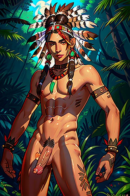 Full body, Very beautiful, nsfw, native, tribal, tamed, timid, gay bottom, feminine male, cute, sexy eyes, seducing me, native american femeboi, dark red skin, north american indian, short curly dark hair, dark eyebrows, brown eyes, cute concave nose, soft cheeks, full suckable lips, strong narrow chin, wearing native attire, feathers in hair, flashing me his naked butt, thin figure, thin body, round butt, aroused, erect penis, submitting, flashing his butt and and balls at me, spreading his ass, penis aroused, sexy brown anus, on the bed, prepping for anal penitration, cave in the forest, ((high definition)), ((4k quality)), (excellent lighting), (great shading), pristine detail, (very clear picture), ((beautiful vibrant colors)), (accurate at lower prompt guidence), ultra realistic, (((five fingers per hand))), (((two arms))), (((two legs))),