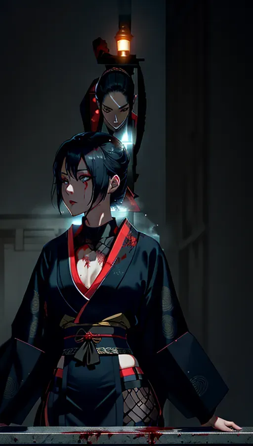 1girl, half body , detailed face, beautiful::5, gorgeous::5, attractive::5, pretty::5, stunning::5, sexy::5, flawless::5, shapely::5, sensual, dirty::5, fatal, lethal, deadly, hurt::5, bruised::5, feudal japan::5, japanese , seductive, surprised, startled, stunned, attacked, ambushed, assaulted, frightened, terrified, alarmed, scared, spooked, panicked, fearful, terrorised, moody lighting::5, night::5, short hair, dark hair, black hair, parted hair, almond shaped eyes, thin lips, solo , masterpiece, ultra high res, professional, photo referenced::5, soft feminine facial features, 27 years old, slender, slim, lean, lithe, pale skin, kimono, dark blue kimono, saliva, saliva dripping, summer, thin clothing, sweat, sweaty skin, shiny skin, eyeliner, small breasts::5, head twisted, head turned, bra, blood::5, bleeding::5, pain::5, feet, foot, dorsal, toes, toe, head tilt, mouth open, mouth agape, parted lips, bending, bent, upper body leaning, upper body forward, upper body bent, arms by the side, turning, head turned, breast covered, chest covered, kimono, skirt, stockings, thin stockings, black stockings, thin socks, arms raised, 2 characters, jumping on, unaware, knives in hand