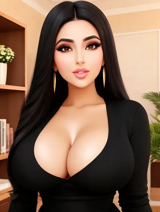 Gorgeous Arab woman, huge gigantic boobs, (gigantic boobs), black hair, photo gorgeous attractive face, beautiful big lips, sexy, slim waist, thin curvy hourglass figure, tight black sweater dress, photorealistic, best quality, ultra high resolution