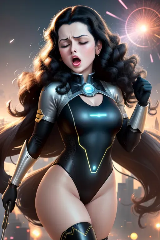 8k, digital photo of, futuristic Fantasy city, Day time, busy, people wearing leotards, a young Hedy Lamarr in foreground, revealing clothes, flowing hair, highly detailed, correct human anatomy, happy, beautiful, pixiv, bokeh, perfect lighting, depth of field, absurd res,
She is being overcome by a powerful (((sneezing gas))) which is making her ((sneeze uncontrollably)) with ((nostrils flaring)), ((eyes closed)) and ((mouths wide open))
