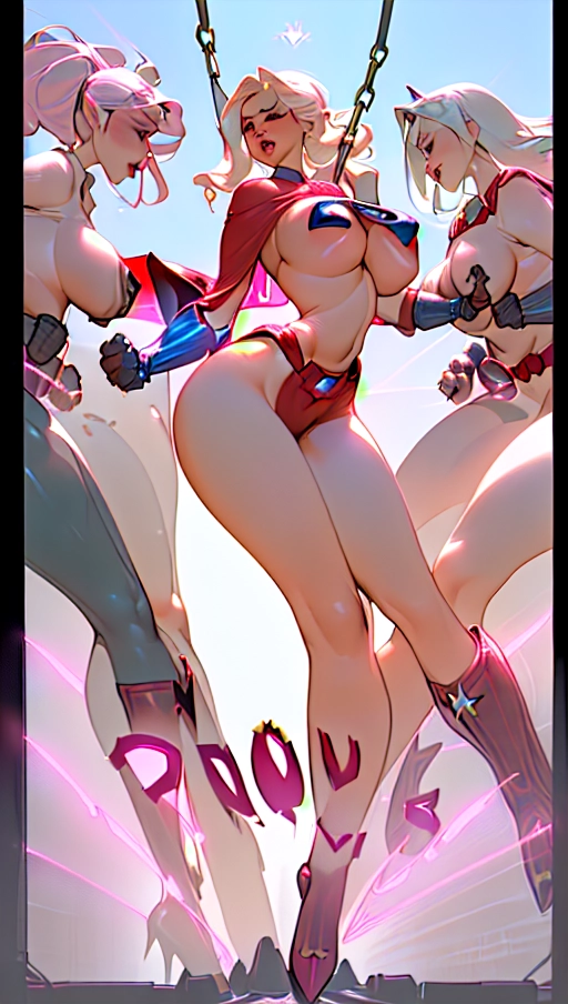 ((Full body shot))
((Enormous breasts)))
(((((4 boobs)))))
((((Massive tits))))
(((Giant swinging breasts)))
(((Gigantic boobs)))
((Exaggerated breasts))
White hair
(((Pinup model type body)))
(((Sexy body)))
(((unrealistically large boobs)))
((Huge pink nipples and areolas))
((((Topless))))
(((((Superhero fighting pose)))))
Wearing red cape