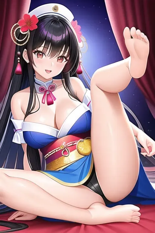 a digital art of,an asian girl, getting her feet worshipped by a man,five slender fingers,gorgeous face,beautiful lips,smooth skin