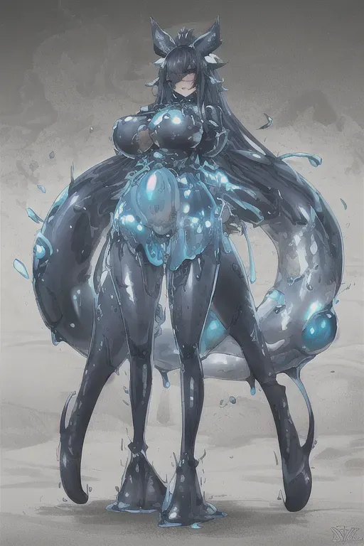 a big breasted, <lora: bdpm_blick_dildo> deep blue hollow latex goo creature, a Vixen trapped in a goo creature, furry concept art, anthropomorphic goo, 8k resolution, 3dshading, ray tracing