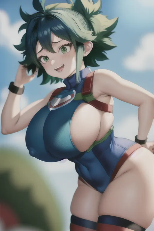 deku my hero academia, big boobs, <lora:dpmg_buttjob:1>,blue hair