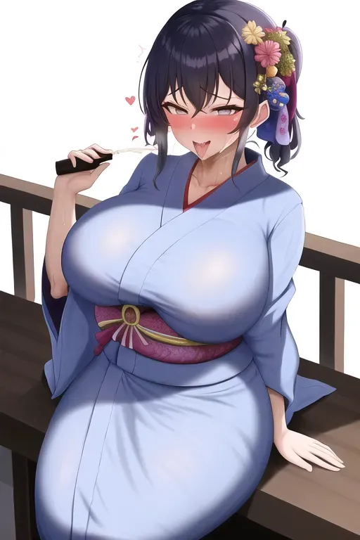 best quality, 1 girl, milf, Yukata, big breast, covered in cum, lewd, thicc, ahegao