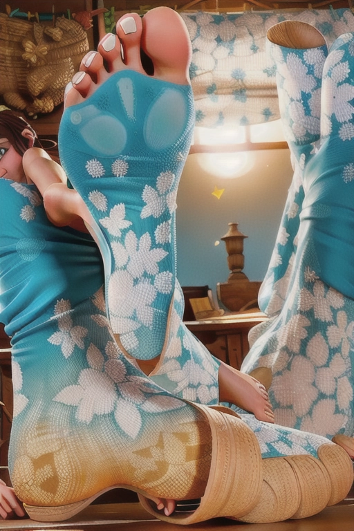 Beautiful woman shows the soles of her feet