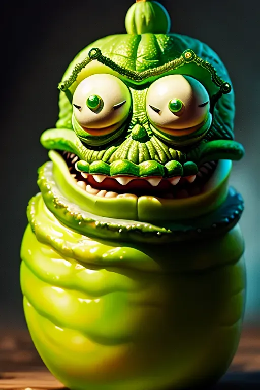 hyper-realism Pickle Rick from the rick and Morty show