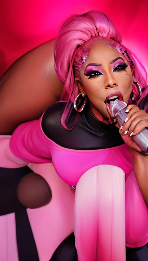 Masterpiece, best quality, Niki Minaj is fucked while performing on stage, Massive tits, big ass, live performance on stage at night, supermodel, perfect face, detailed facial feature, pink hair, concert spectators cheer as niki Minaj is fucked while singing and performing, cum on tits, cum on face, <lora:dpmg_fucked_from_behind:1>, <lora:dpmg_blowbang:.6>