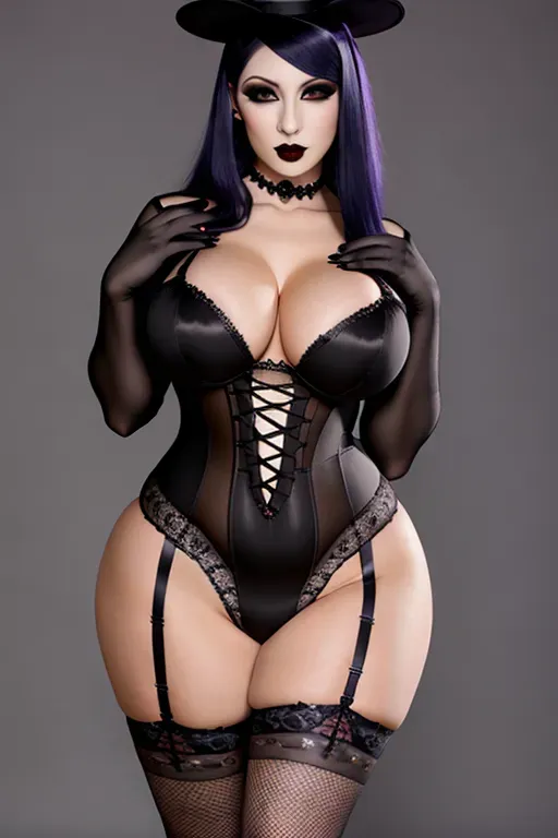 wide shot, 20 year old, a gorgeous gothic girl, thicc, stockings, black, halloween party, day time, studio light, serious, 8k, professional