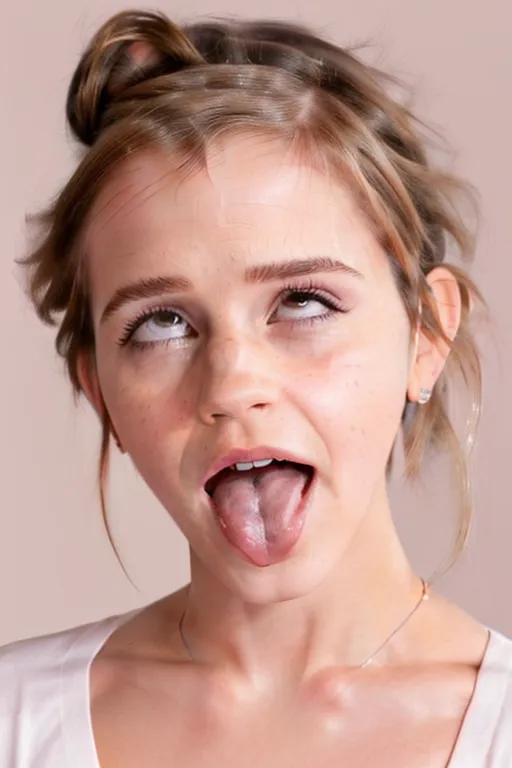 a 8k high resolution photo of smiling emma watson, ((((looking straight into the camera)))),
((((Lacey tee)))),
revealing nipples,
(((detailed female anatomical features))),
curved eyelids,
beautiful lips,
tiny breasts,
textured skin,
(messy bun hairstyle),
((<lora:dpmg_licking:1>)),
((<lora:dpmg_ahegao:1>))