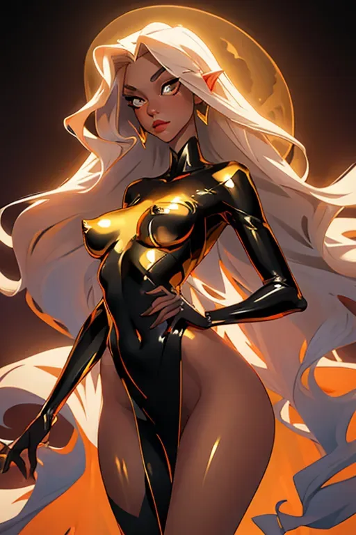 cartoon style with exaggerated features, succubus, shiny skin, glossy, stylish art,tall elegant goddess, shiny body, sheer gown, dainty outfit, light airy clothing, (distant gaze), lightweight transparent fabric, visible nipples, nsfw, mostly nude, long straight hair, exquisite golden hair, huge jewelry, lots of lace, lithe body, tall runway model body, (((skinny))), (gold statue skin), ((metallic skin)), warm lighting, intense radiant luminescence godly aura, haughty proud pose, supernatural, Owler artist style, naked, nsfw, nude, ((masterpiece)), high quality, soft lighting, straight hair, shiny hair, powerful presence, owler, atmospheric, highly detailed, UHD, depth of field