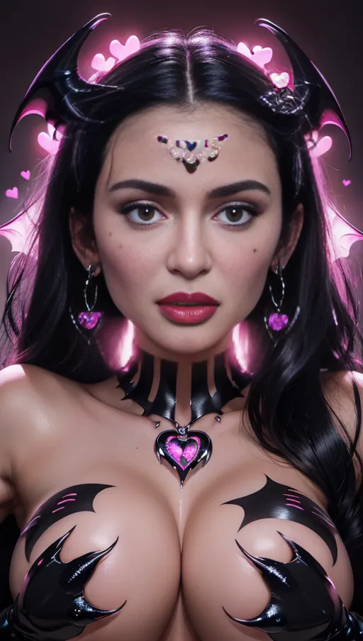 best quality, (((ultra high res))), (detailed face and eyes), hearts, perfect face, big choker, earrings, jewelry, glowing heart, heart necklace, ((((big heart pasties)))), ((black hair)), ((((succubus)))), dark background, ((very giant tits)), ((symbiote girl)), ((female symbiote transformation)), ((symbiote goo)), face closeup, ((((claws)))), ((((face closeup)))), corruption