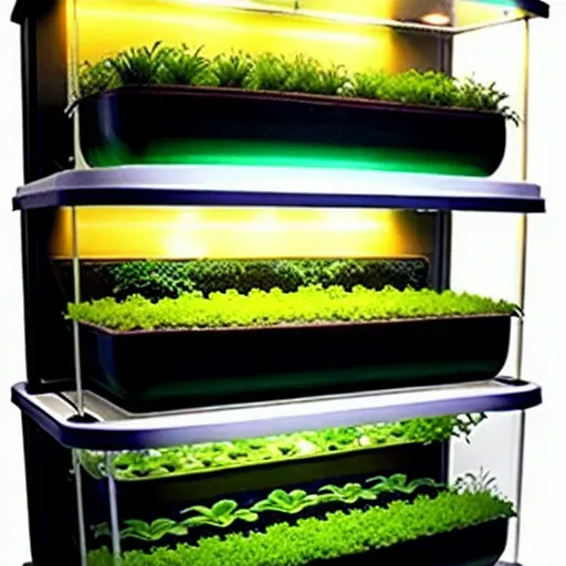 A deep water culture hydroponic gardening system growing plants, HDR, 8K, hyper realistic, ultra detailed, best quality, lifelike,