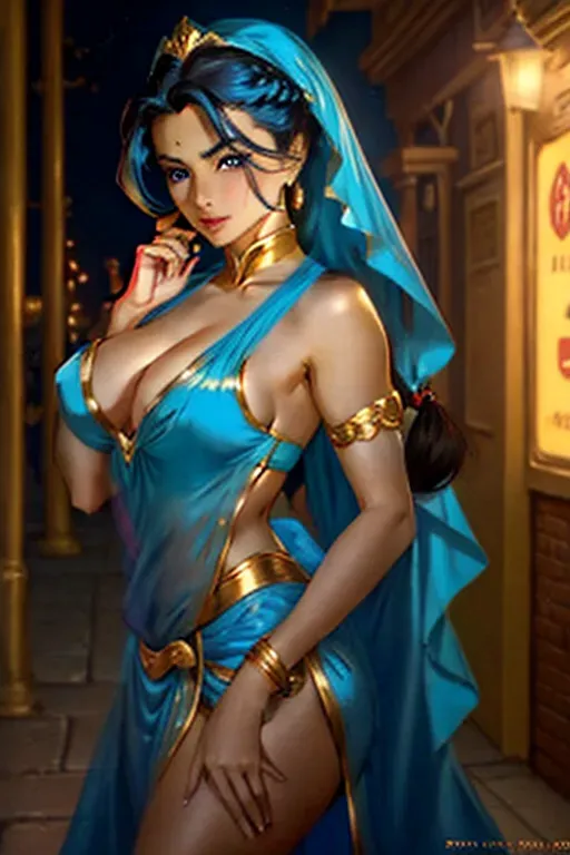 a photo shot of Disney Princess Jasmine,wearing priest clothes,standing,at the convenient store,amazing breasts,five slender fingers,braids hair,gorgeous face,beautiful lips,blue eyes,curved eyebrows,curved eyelid,wearing golden ring,editorial,bokeh,8k,ultra realistic,smooth