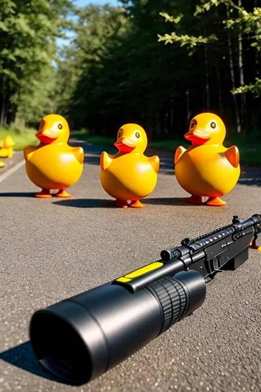 Rubber Duck Aliens visiting the Earth for the first time, hyper-realistic, cinematic, detailed ar 16:9