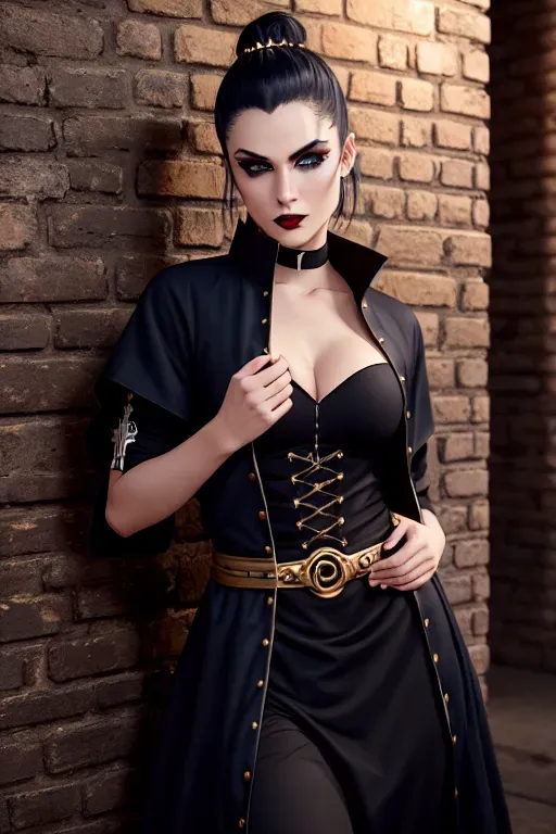 a photograph of,a priest,wearing goth clothes,leaning against the wall,at the bookstore,five fingers per hand,ponytail,charming face,beautiful lips,blue eyes,curved eyebrows,curved eyelid,satisfaction,wearing golden ring,professional,unreal engine,sharp focus,artstation,ultra realistic, shirtless