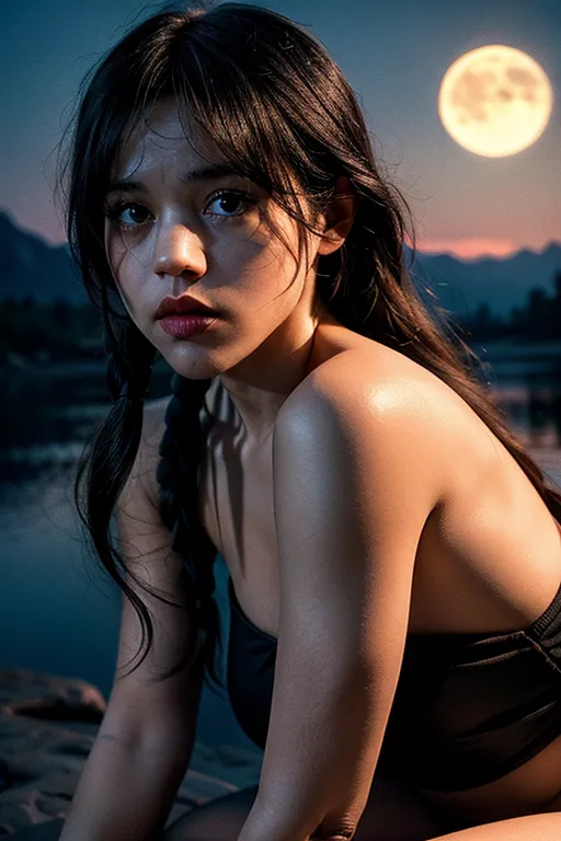 dpmg_jenna_ortega_v1, accurate face, dancing nude in the moonlight, starlit desert in the background, muscular, high-detailed face, high-detailed skin texture, super attractive face, <lora:dpmg_add_detail:1>