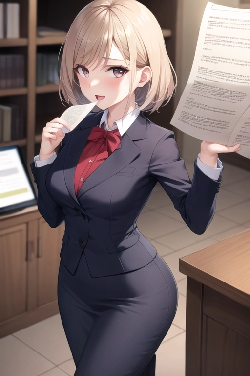 vulgar female newscaster <lora:bukkake:0.8> standing behind desk, reading out loud the news
