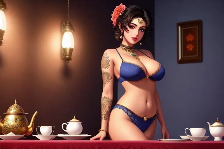 a color pencil draw of,bella luna,wearing indian seri,leaning against the wall,in a tea party,amazing breasts,five fingers per hand,short thick hair,beautiful face,beautiful lips,blue eyes,curved eyebrows,curved eyelid,textured skin,cosy,tattoo,highly detailed,pixiv,studio lighting,cgsociety,artstation