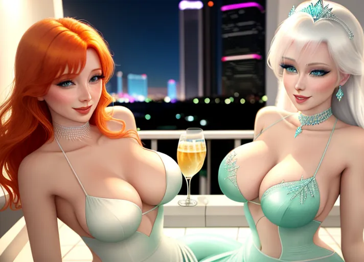 beautiful auburn haired Queen Anna in mint green dress and her platinum haired Sister, Elsa in white, with their beautiful sapphire eyes, visit dazzling Las Vegas Strip at night. Their warm sweet smiles brightening every day. After a long bit of partying and drinking, the sisters find themselves doing body shots off one another.