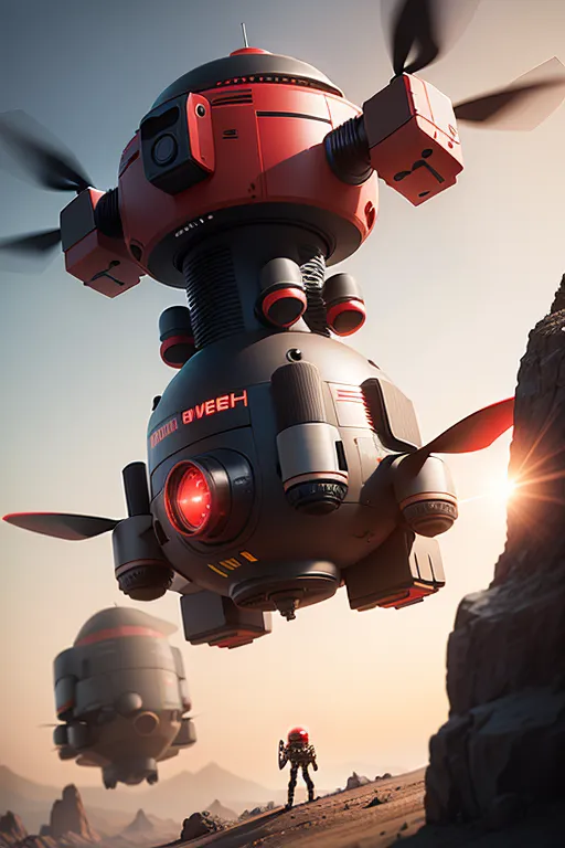 8k, digital photo of, sci-fi, hover drone, no legs, small, red and black