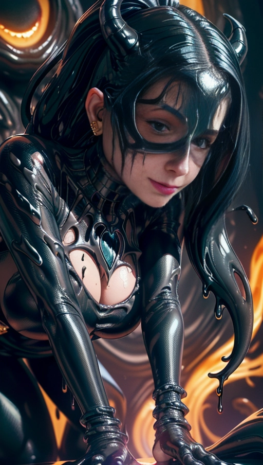 best quality, (((ultra high res))), (((detailed face and eyes))), (perfect face), big shining (((symbiote goo choker))), earrings, jewelry, (((big glowing succubus mark))), ((((big glowing succubus bodymark)))), (((conjuring))), (witch), ((long voluminous hair)), (((black gloves))), ((black hair)), straight hair, (((golden bracelet))), ((skintight symbiote goo dress)), (lipstick), ((((symbiote goo neckholder top)))), (((skintight))), ((((black goo dripping)))), (((kylie Jenner))), heart, (((very long hair))), (((bent over))), ((((face closeup))))