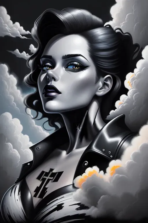 hyper-detailed oil tempera painting woman, Noir Vogue Urban Cartoon Style detailed-clouds Ray Tracing, Blazing Sainted High Quality cloud nine Fighting Impasto