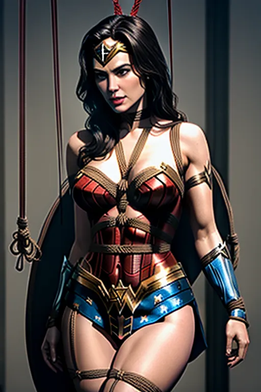 wonder woman, (bondage:1.4), (tied up), net