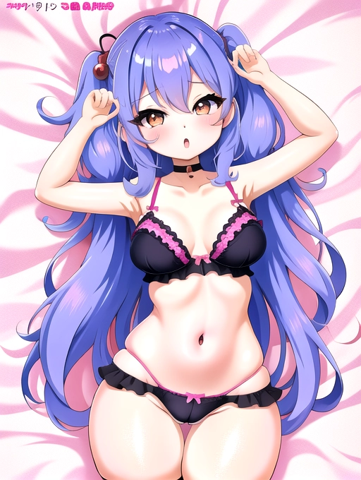 (chibi), HD, (chibi art style), sexy kawaii harajuku woman, (perfect curves), (wide curves), (sexy anime eyes), (femininity), wide set hips, wider rounder hips, round thighs, (lower body heavy), wearing femme lingerie, full body visible, (exaggerated hip size), blue pink yellow purple,