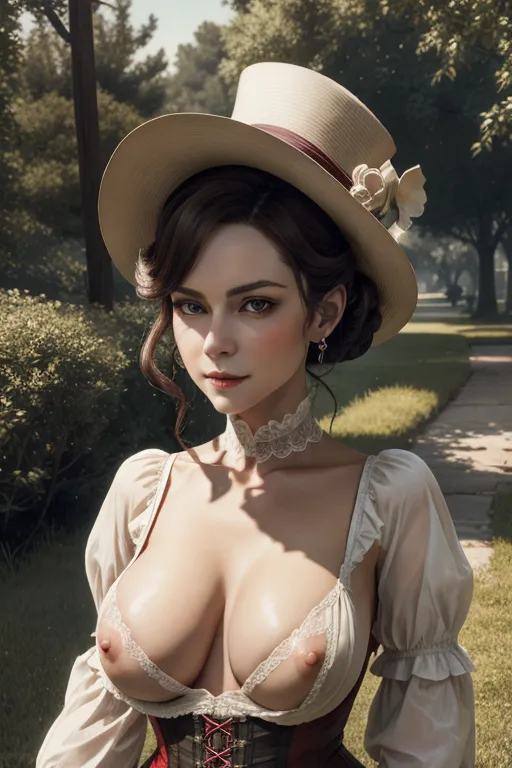 1800s aristocrat pokemon, (cum slut:1.2), breasts with nice nipples, (outfit), slut face, dynamic, 8K, digital photo, looking at you,