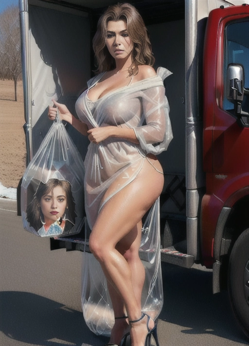 You are a transporter who is dedicated to moving furniture, ((((in your truck you carry a realistic doll, it is standing, inside a transparent plastic bag packed for transport)))), sexy, (((view of full body)) ), ((full body view)), ((large natural breasts)), (overweight woman), Latina, (((in heels))), (((scared facial expression))), (((full body view, full body photo)))), ((full body view)), ((natural big breasts)), (((hyperrealistic))),
Masterpiece,
perfect edges,
ultra realistic,
perfect anatomy,
realistic skin texture