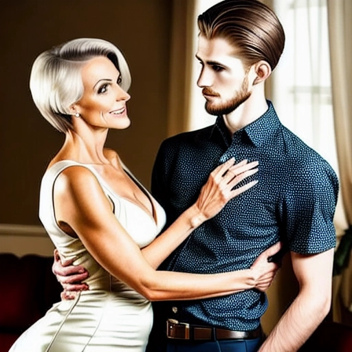 handsome 25 year old man admired by 50 year old elegant attractive woman with curvy ass, cheating