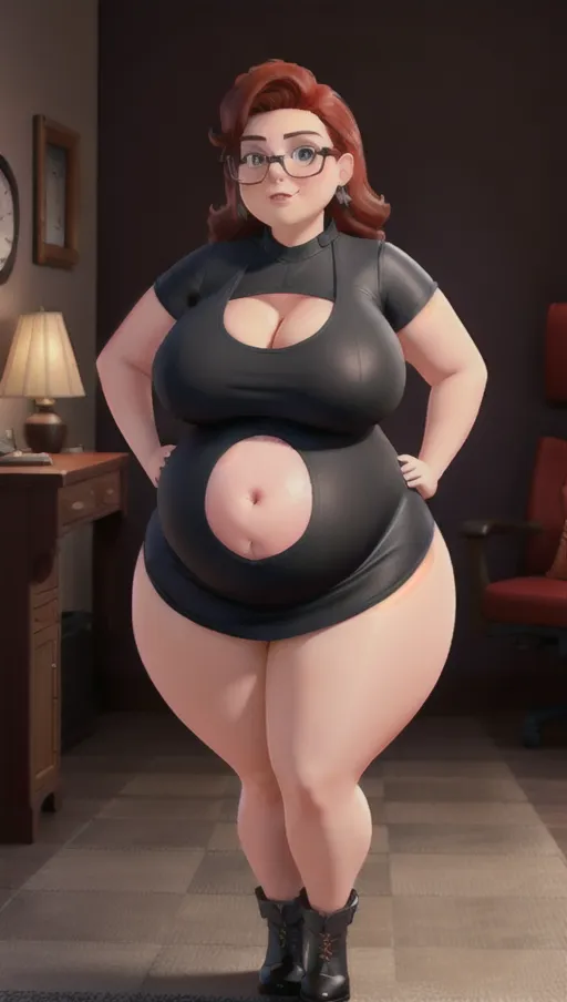Dark red hair, sexy glasses,Sexy women ,big boobs,pregnant gigantic belly,fat belly and fat boobs,weight gain, gigantic fat belly,fat belly ,huge pumped up belly, black mini skirt, black high heels boots,sex,nude boobs, <lora:dpmg_pov_Big_fat_belly:1> , vore ,vore belly, prey i a vore belly, women vore, women vore belly, big big vore belly, belly digestion sounds