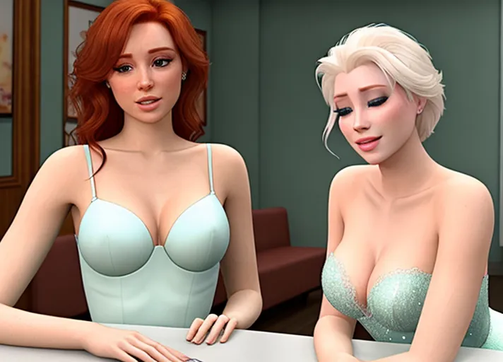 beautiful auburn haired Queen Anna in mint green dress and her platinum haired Sister, Elsa in white, with their beautiful sapphire eyes, Their warm sweet smiles brightening every day. After a long bit of partying and drinking, the sisters find themselves at a strip club participating in amateur night.