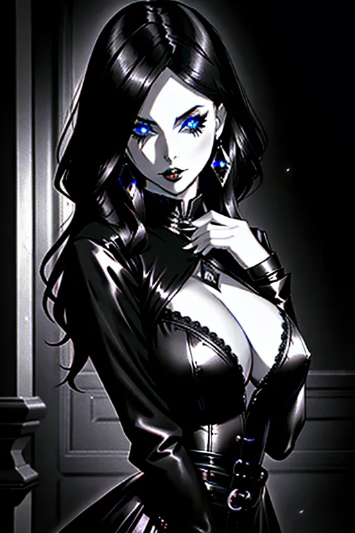 shadman style, shadman, realistic, masterpiece, best quality, goth, goth girl, emo, long black hair, long black victorian era dress, most beautiful face, large breasts,
busty vampire, vampire woman, milf, perfect face, perfect mouth, perfect lips, perfect anatomy, perfect fingers, nsfw, dramatic lighting, night, dark, black and white, monochrome, perfect eyes