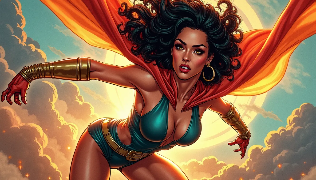 photorealistic and surrealistic film in a comic illustrations style by Mike Deodato,
(interesting unique diverse complex character design that can be a man or woman:1.2),(photorealistic detailed face:1.1),
(classic stereotypical over tuned retro comics body shape and anatomy),
big variation of colors , smooth pencil brush to create a composition of vivid colors, thick black outlines, flat shading, minimal highlights ,interesting detailed Foreground and background depth are clear giving visual complexity to the scene,
(dynamic diversity of different angles with dynamic distance to person to create a powerful dramatic cinematic intense action image as our hero uses their supernatural powers:1.3),
(Our hero is a heroic brave confident attractive woman in their mid twenties:1.1), (the hero´s Ethnicity origin is fully random and representing a blend of all types of global human diversity:1.2), (interesting diverse hair color that matches the person´s origin and personality ),
(human hands with five fingers per hand),(toned athletic stomach), skin is slightly glistening with sweat,(makeup matches the person´s personality),
Our hero is in a dynamic pose depending on what the person is doing,
interesting random diverse renown famous places in the world with dynamical correct detailed background with correct interior or exterior) ,
person is wearing functional heroic clothes that fits the person´s personality and the activity the person is doing, (the persons outfit can have multiple layers of clothing),
Person’s face expression is dynamic and fits the mood and scene the person is in,
(avoid all types copyrighted iconic logos icons brands)