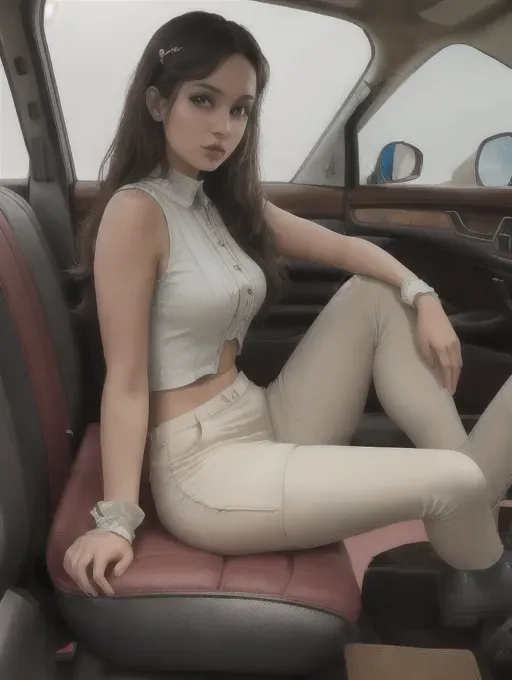 girl sitting on back seat of Chevrolet Impala