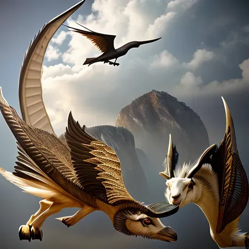 intricate highly detailed hybrid between a goat and a pterodactyl