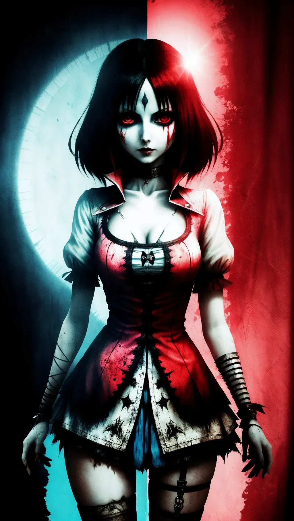 4k, Photo, Alice, from Alice madness returns, ripped clothes, colorful filter, high contrast, lens flare,