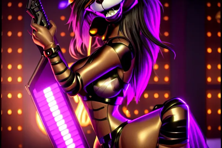 Hyper detail of a sexy big breasted, Roxanne Wolf from Five nights at Freddys, Security Breach, furry anthro art, furry concept art, fur body, deep purple eyes, unreal engine 5, volumetric lighting, 8k resolution, 3d shading, full body, animatronic